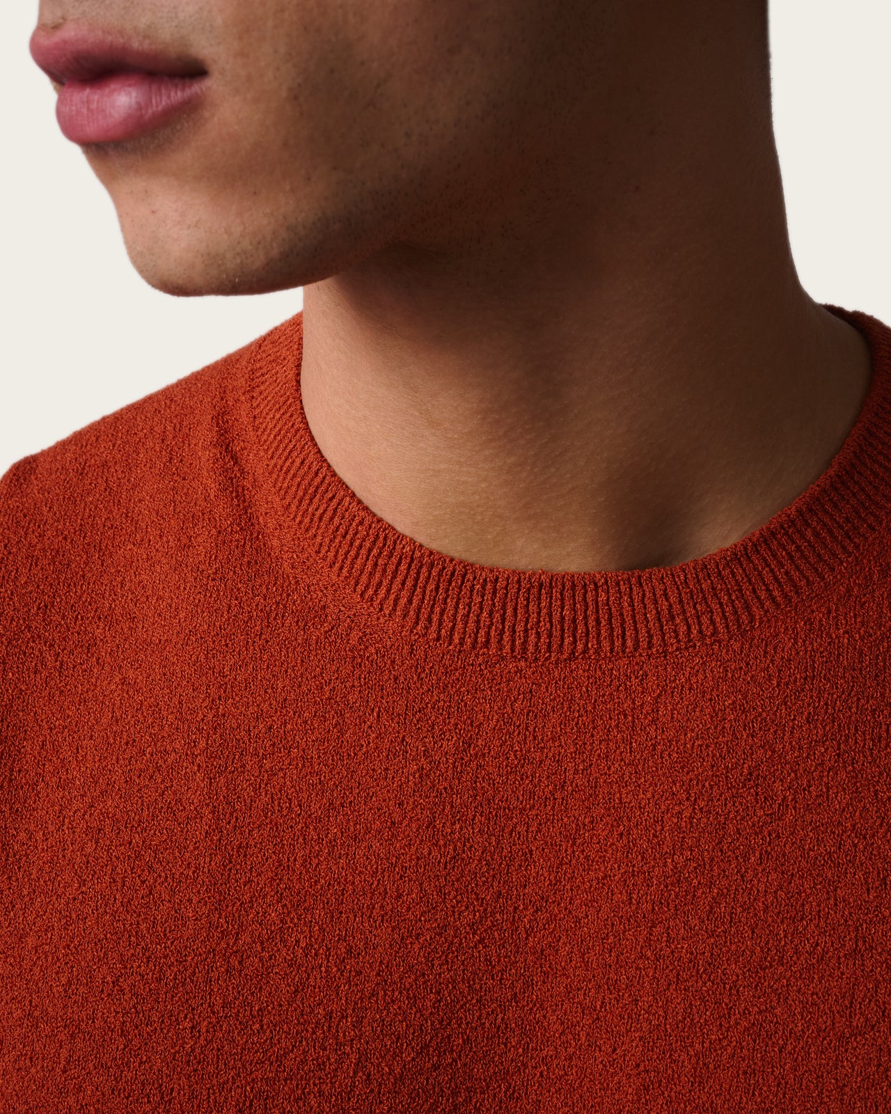 Structured Knitted Short Sleeve Shirt Burnt Orange