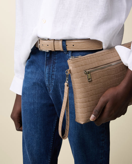 Sable Embossed Leather Pouch
