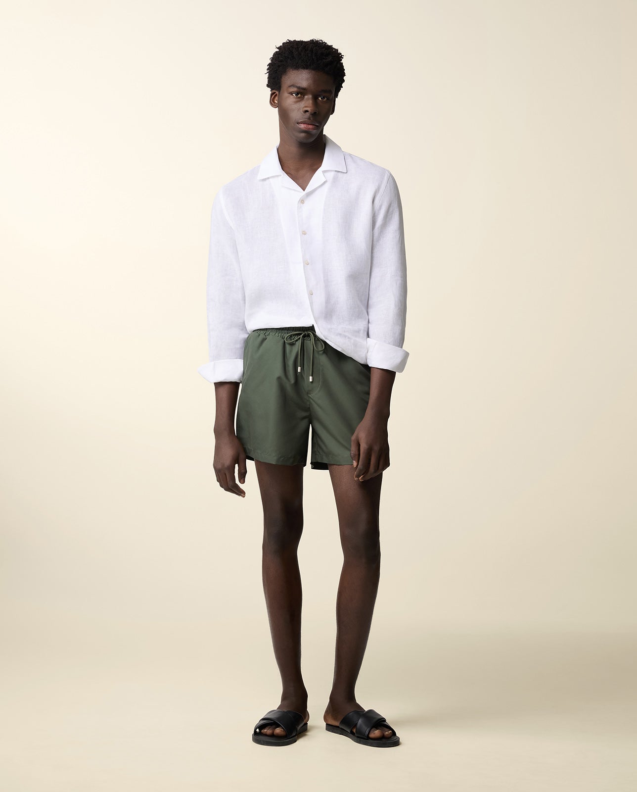 Zip Swim Shorts in Olive Green