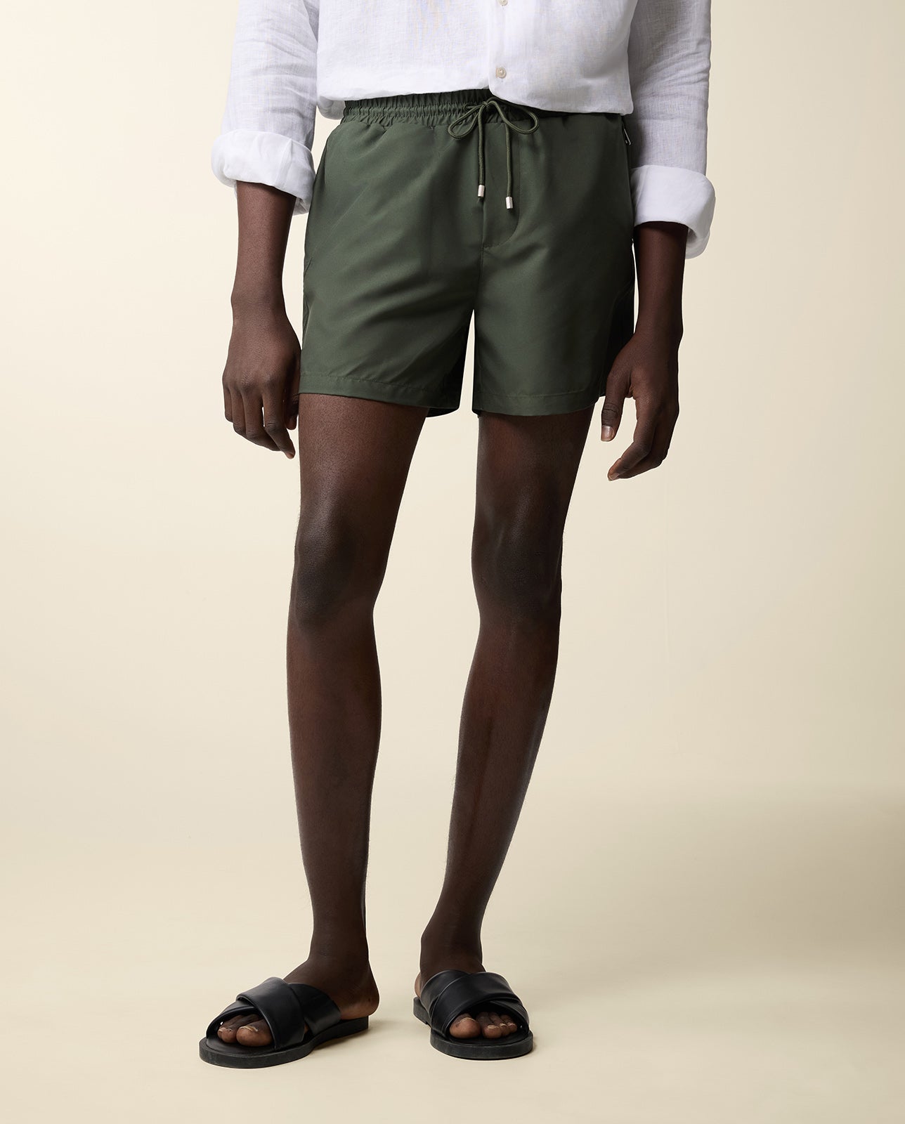 Zip Swim Shorts in Olive Green