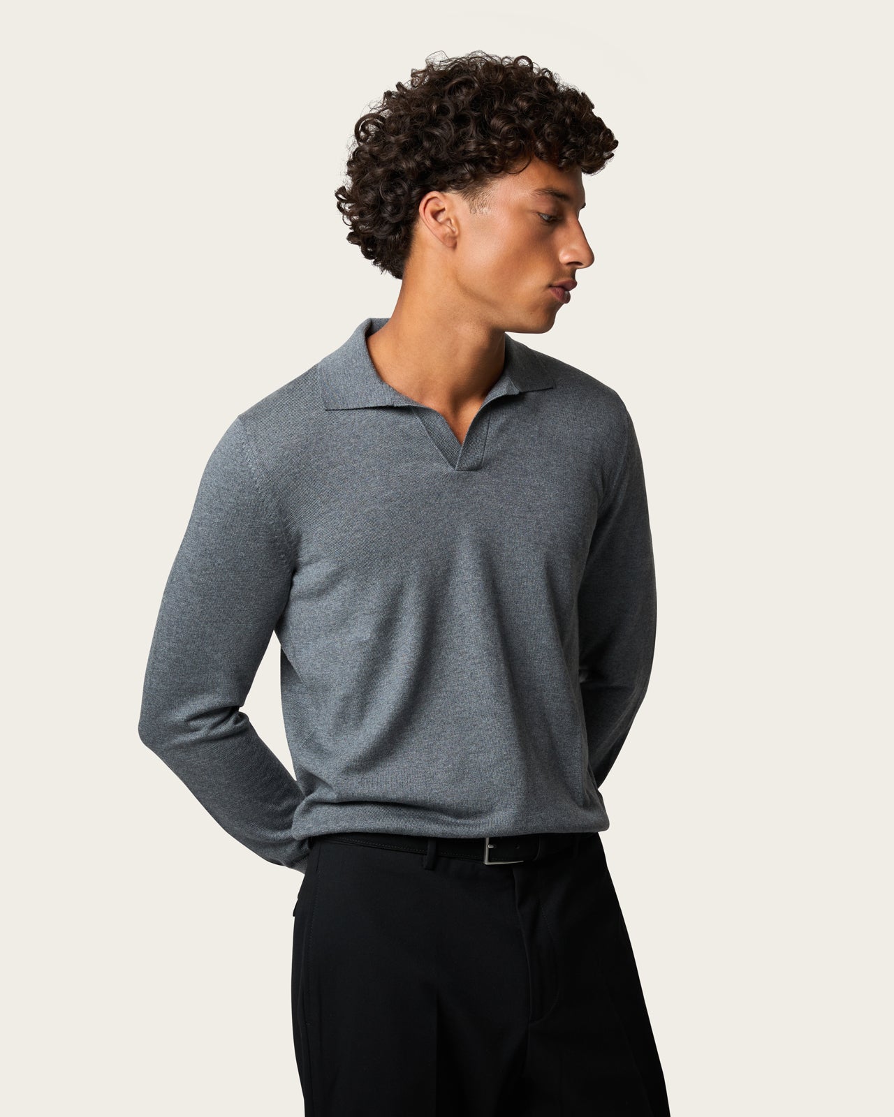 Lightweight Seamless Long Sleeve Polo Shirt Storm Grey