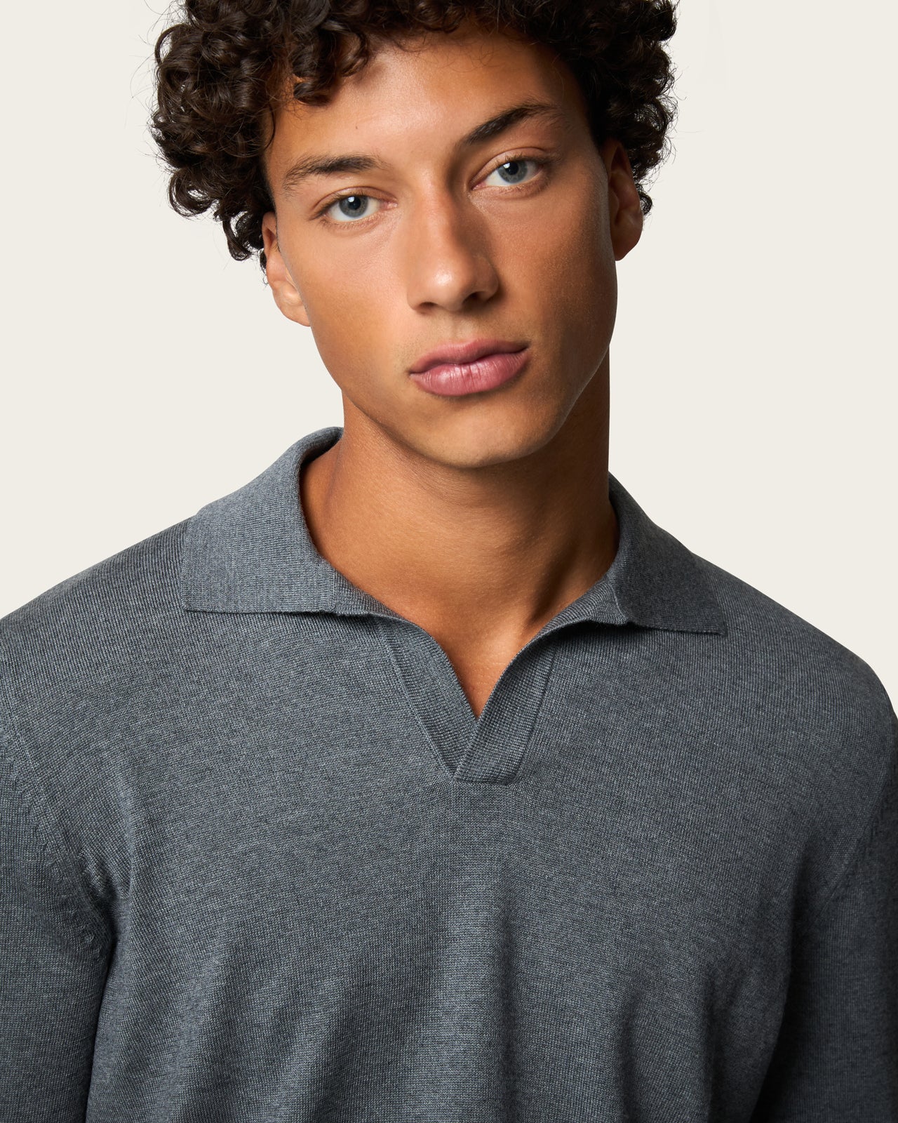 Lightweight Seamless Long Sleeve Polo Shirt Storm Grey