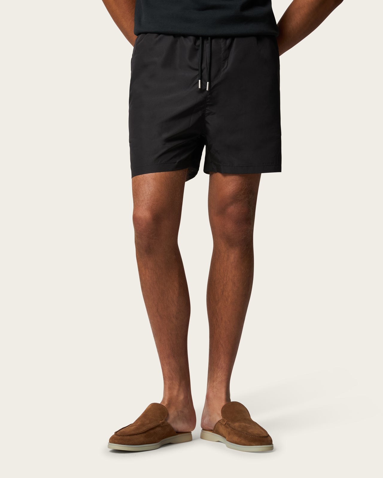 Zip Swim Shorts in Midnight Black