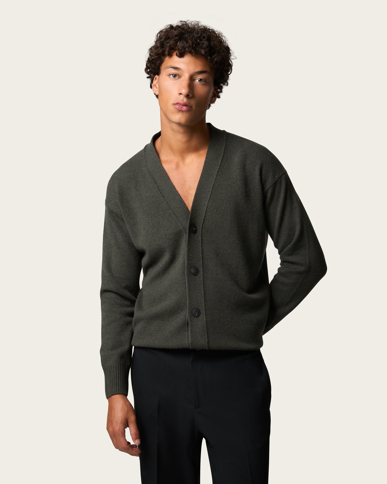 Wool Cardigan Olive Green