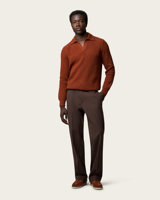 Heavy Seamless Long Sleeve Polo Shirt Burnt Orange