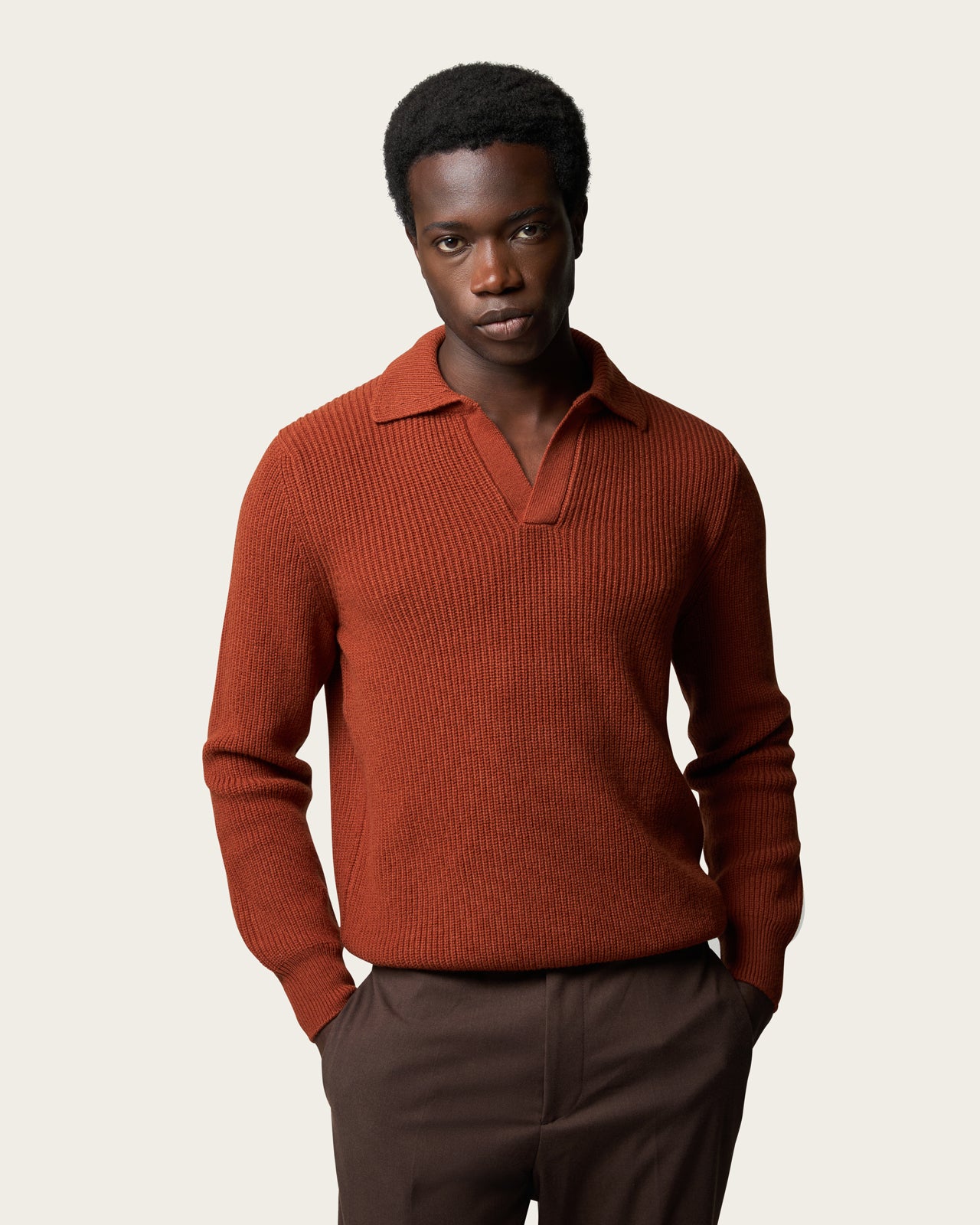 Heavy Seamless Long Sleeve Polo Shirt Burnt Orange