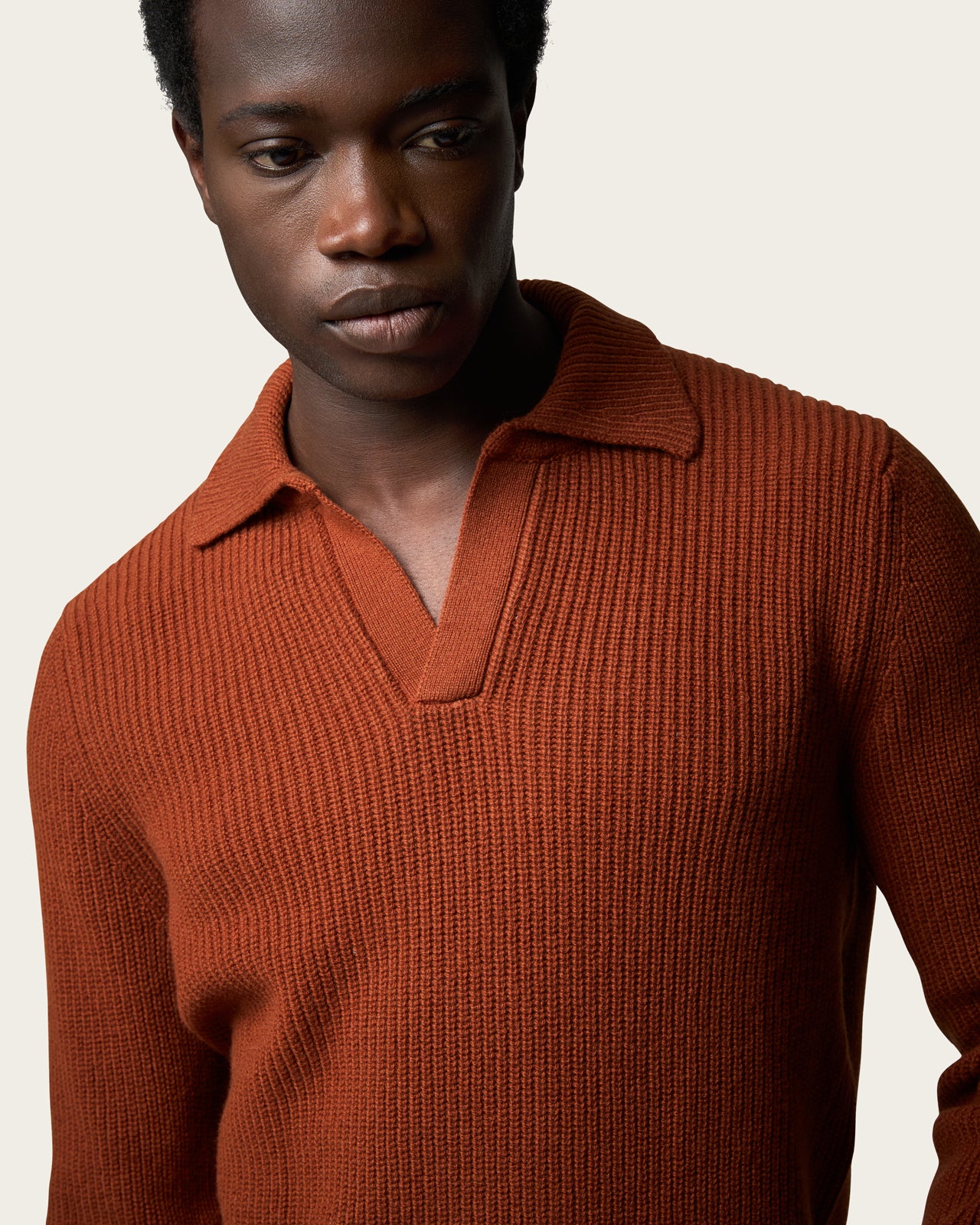 Heavy Seamless Long Sleeve Polo Shirt Burnt Orange