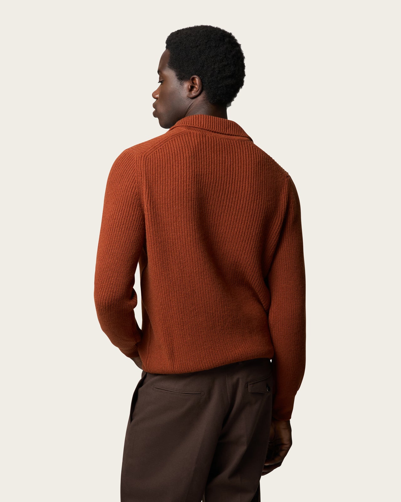 Heavy Seamless Long Sleeve Polo Shirt Burnt Orange