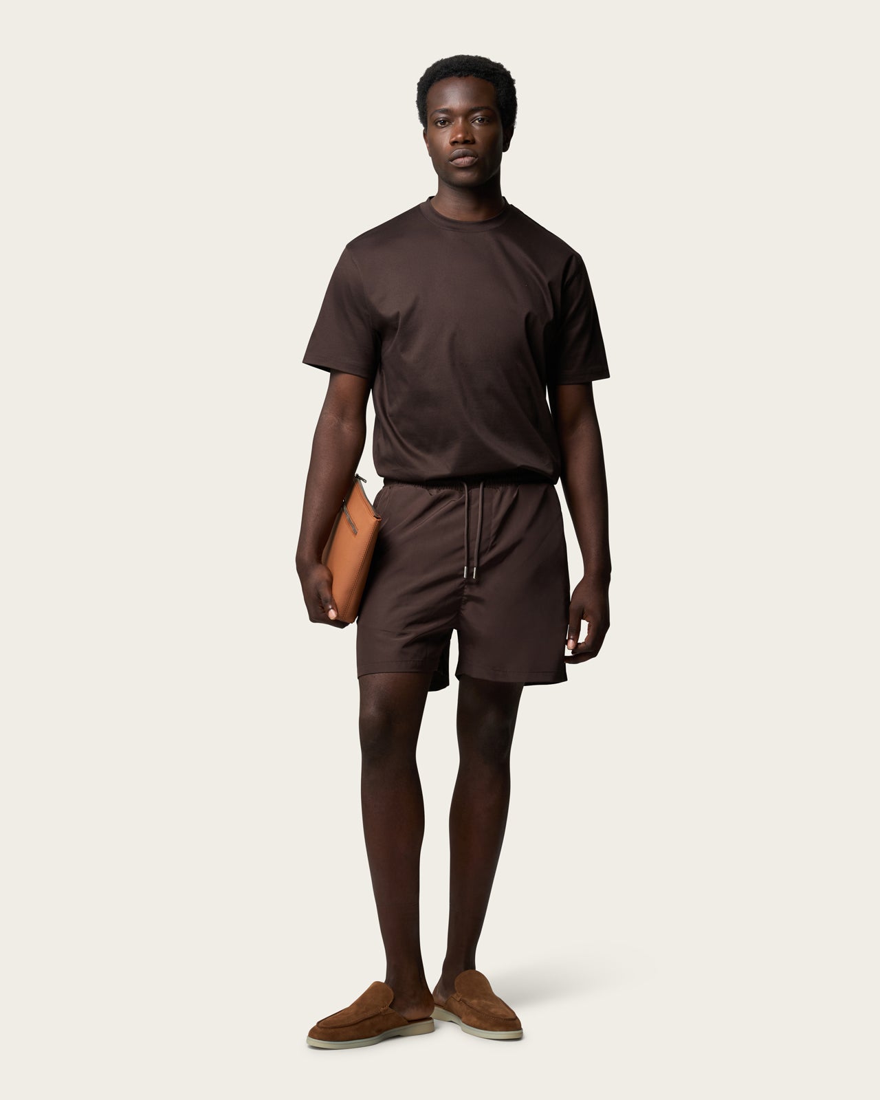 Zip Swim Shorts in Espresso Brown