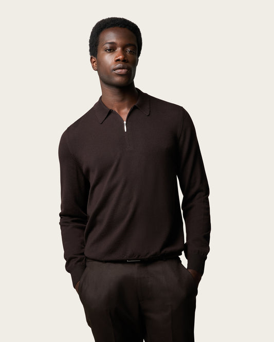 Courstide Long Sleeve  Polo Shirt Espresso Brown