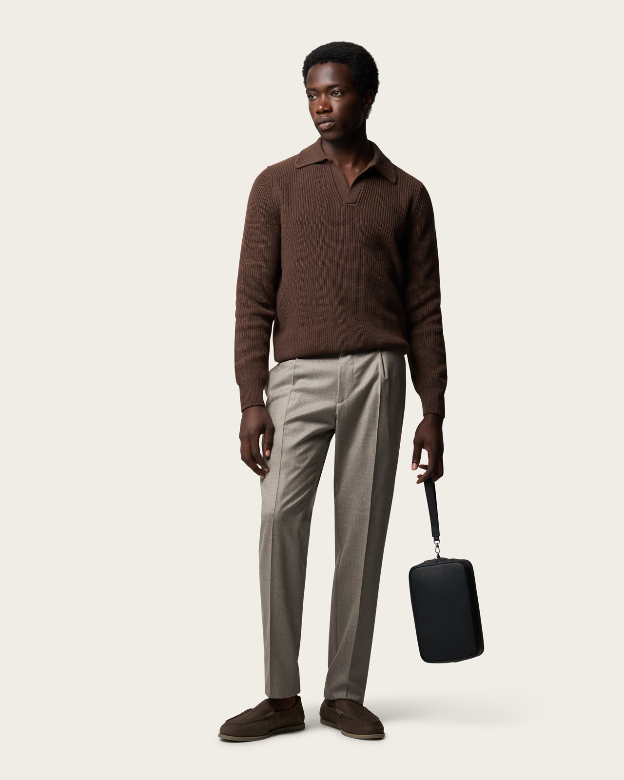 Heavy Seamless Long Sleeve Polo Shirt Autumn Brown