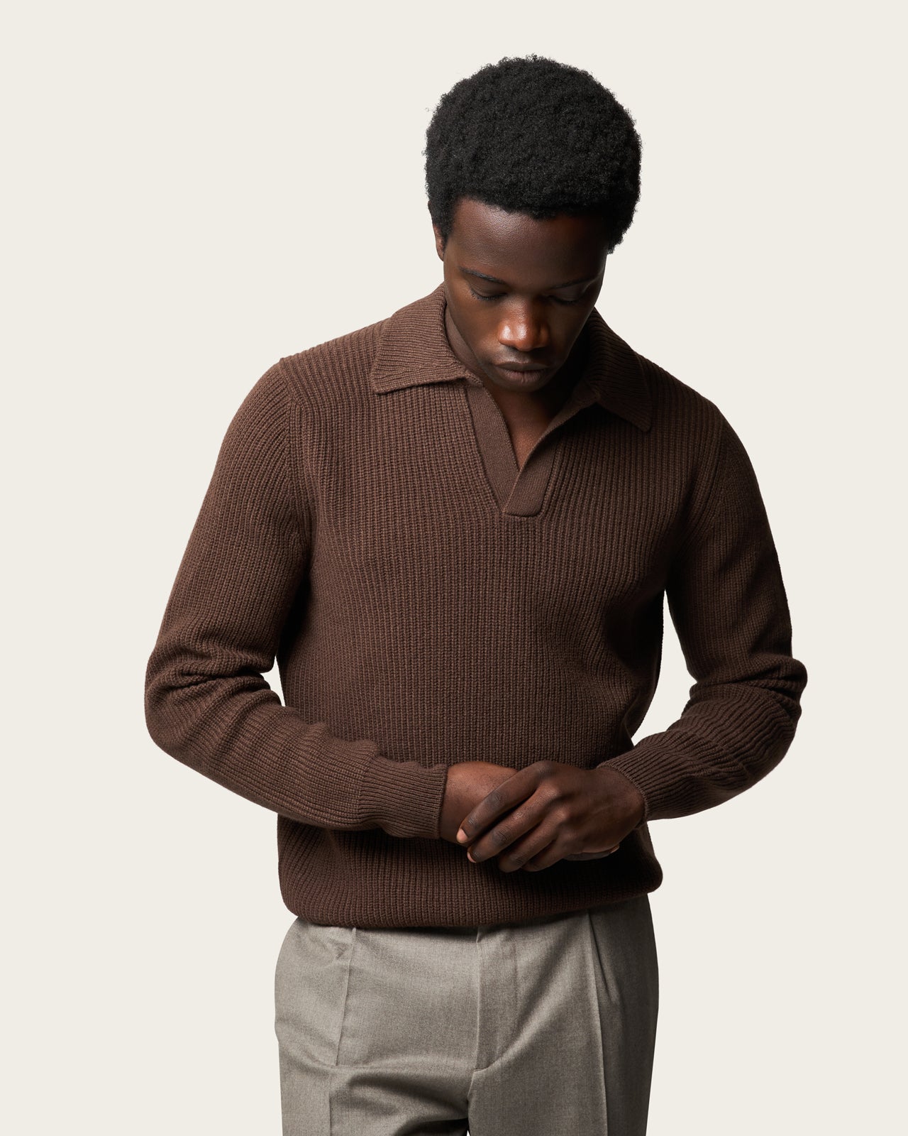 Heavy Seamless Long Sleeve Polo Shirt Autumn Brown