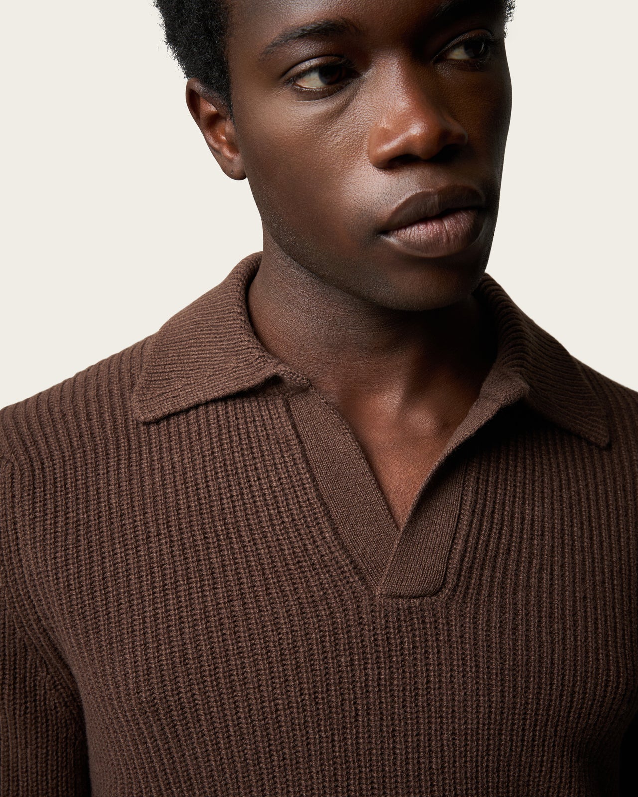 Heavy Seamless Long Sleeve Polo Shirt Autumn Brown