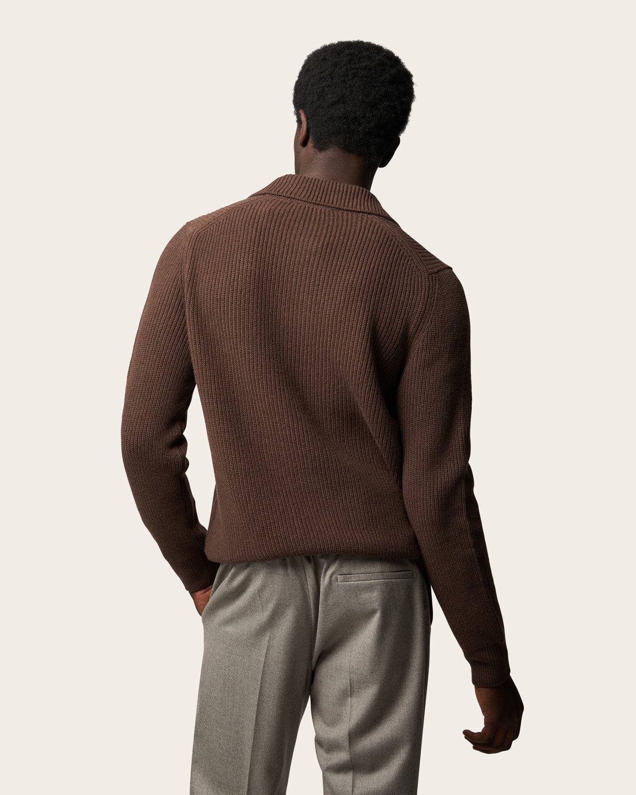 Heavy Seamless Long Sleeve Polo Shirt Autumn Brown