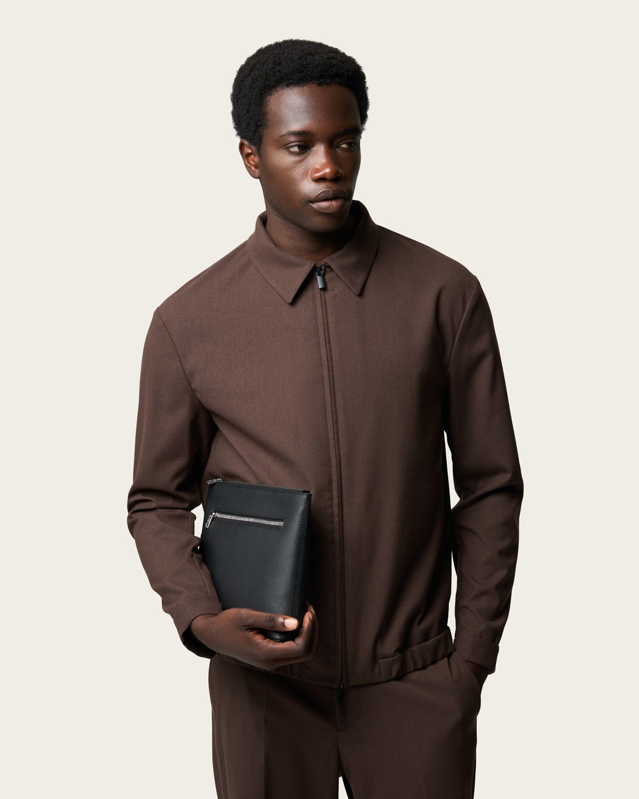 Zip Tailored Jacket Brown