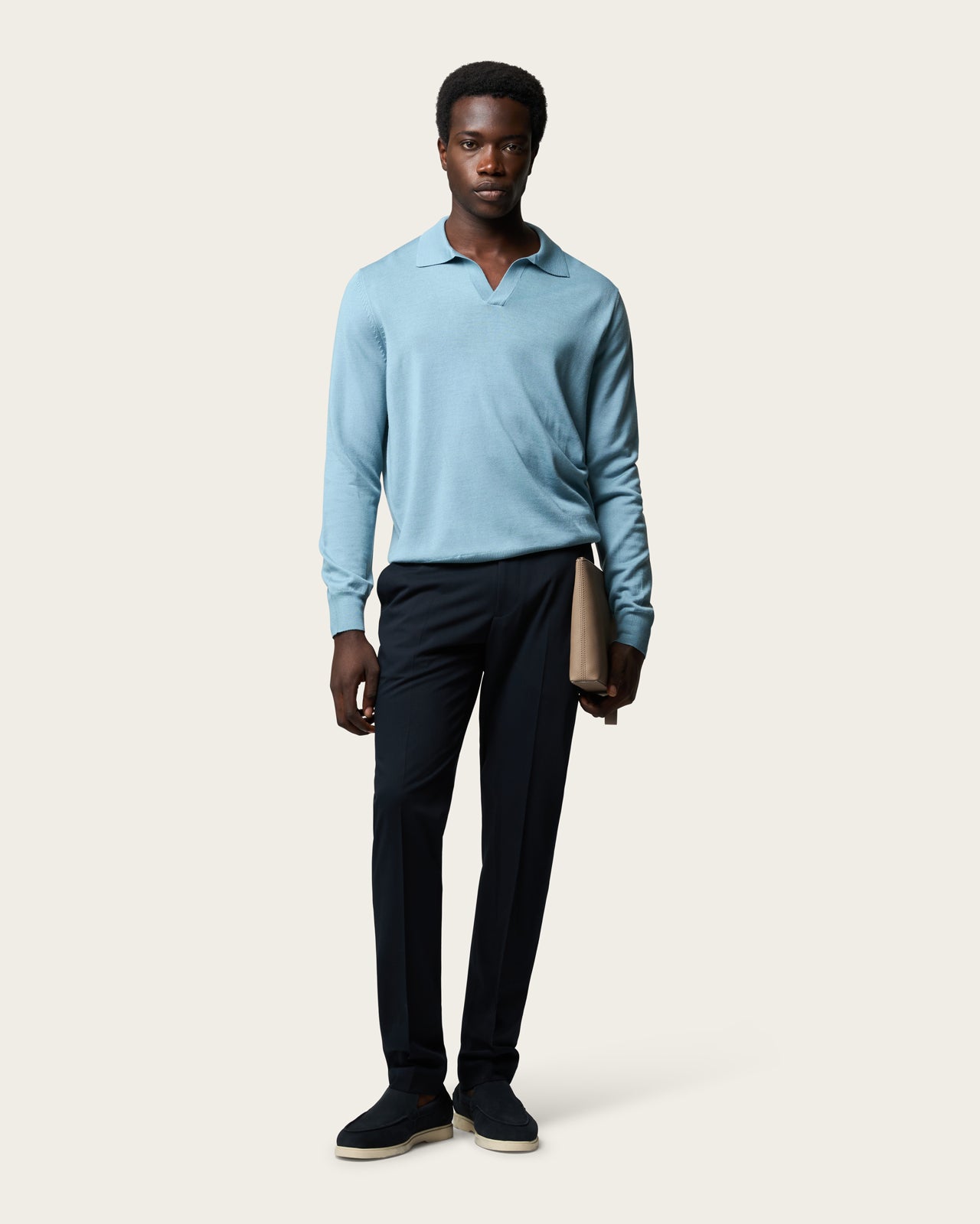 Lightweight Seamless Long Sleeve Polo Shirt Cloud Blue