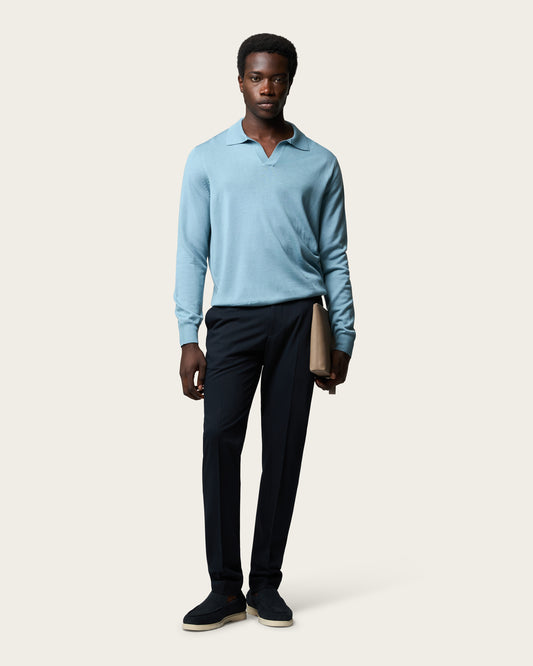 Lightweight Seamless Long Sleeve Polo Shirt Cloud Blue