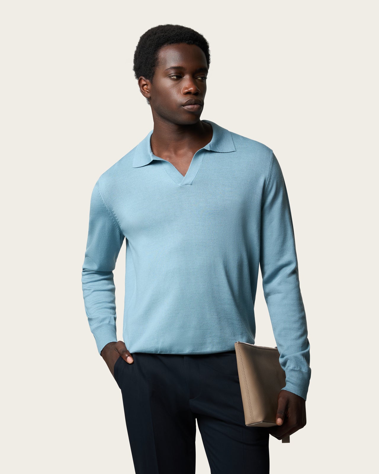 Lightweight Seamless Long Sleeve Polo Shirt Cloud Blue