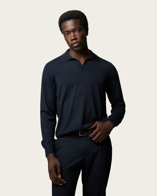 Lightweight Seamless Long Sleeve Polo Shirt Sapphire Blue