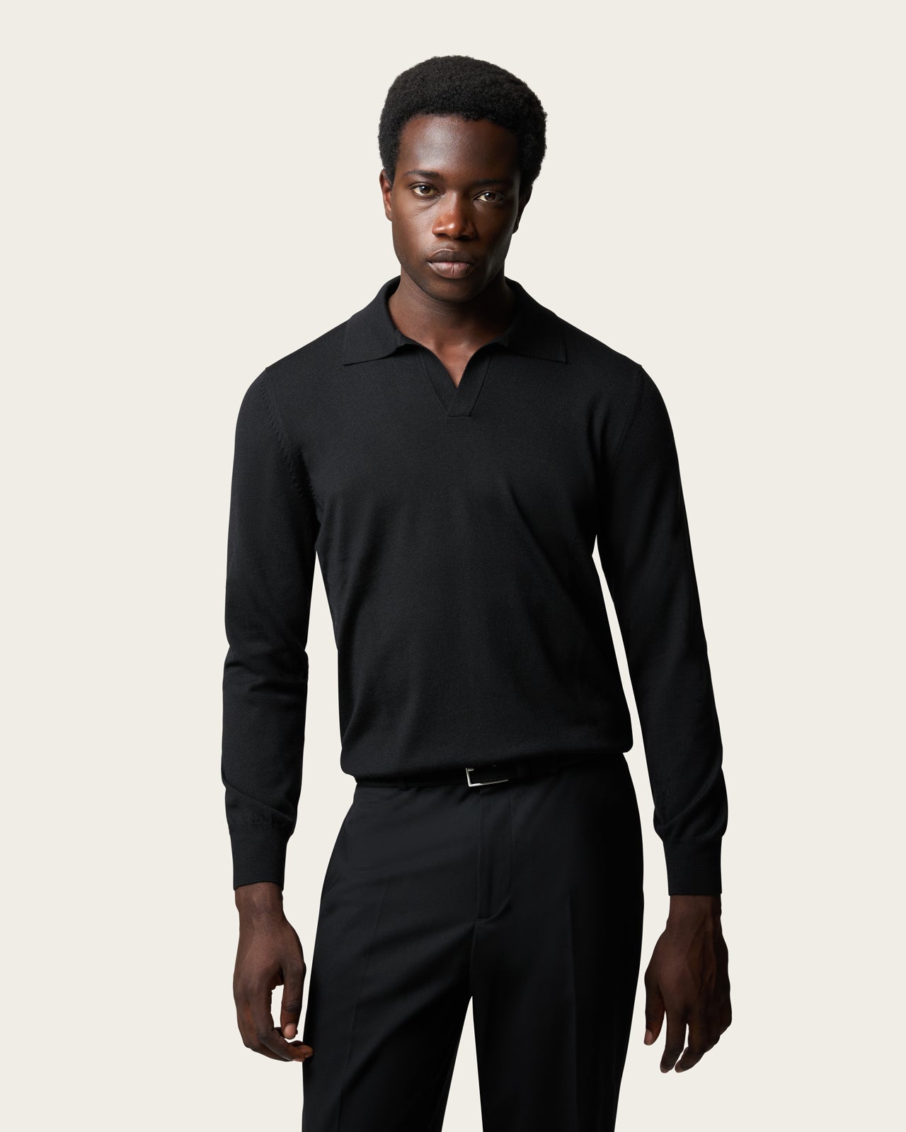 Lightweight Seamless Long Sleeve Polo Shirt Midnight Black