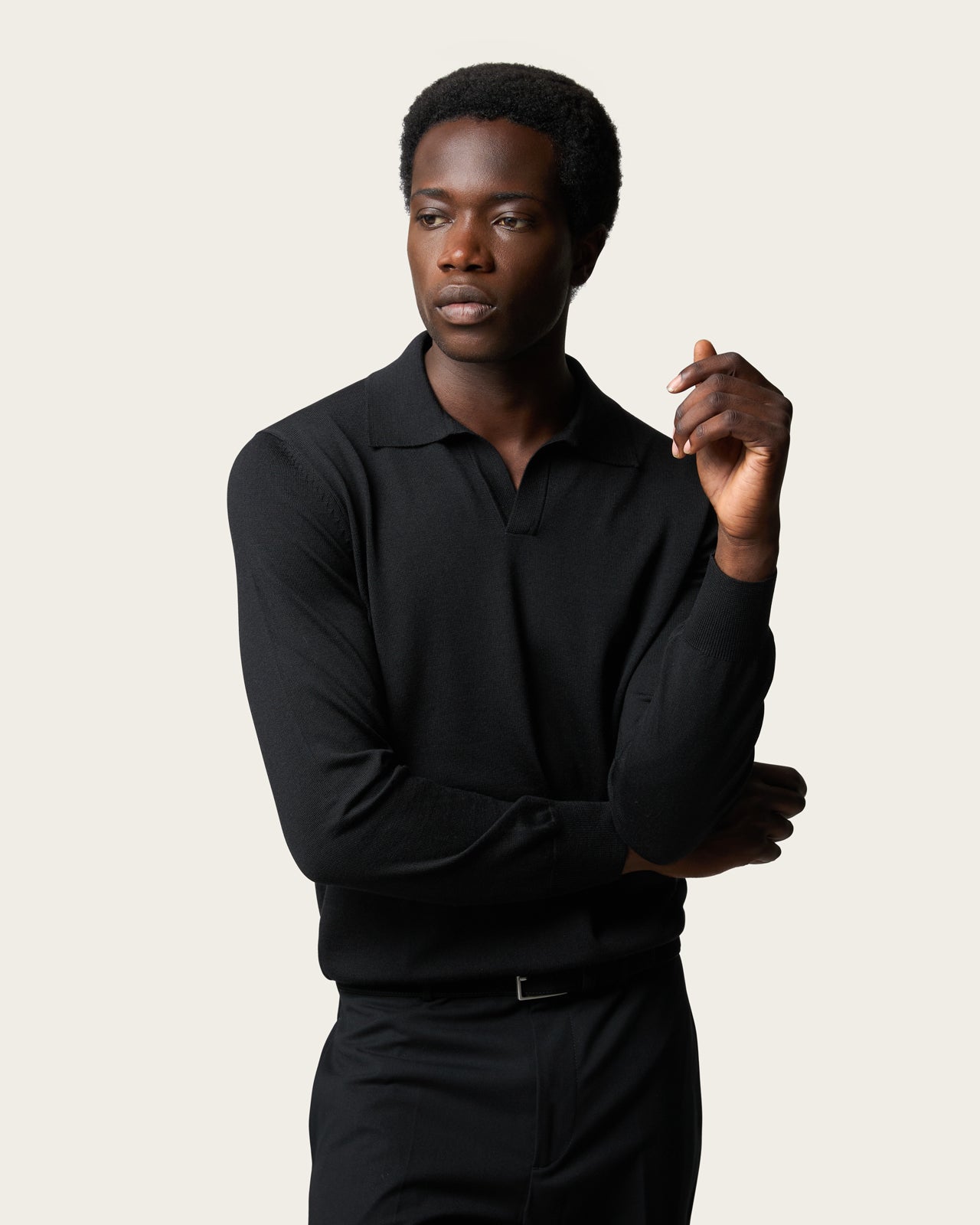 Lightweight Seamless Long Sleeve Polo Shirt Midnight Black