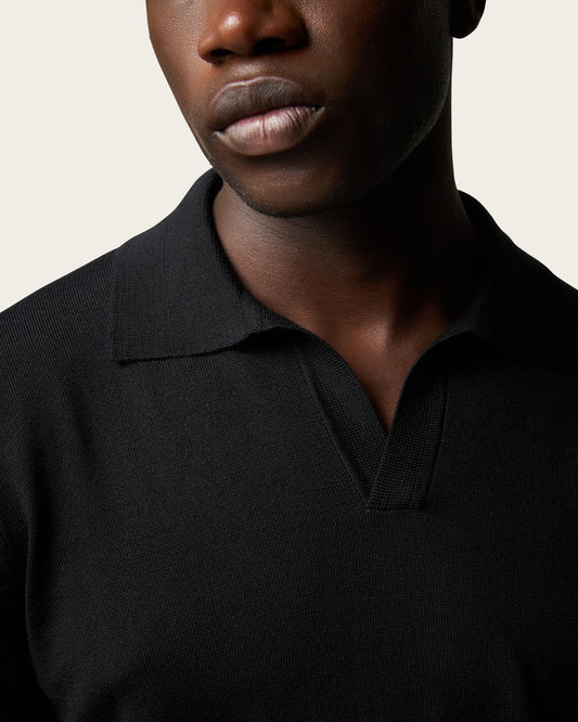 Lightweight Seamless Long Sleeve Polo Shirt Midnight Black