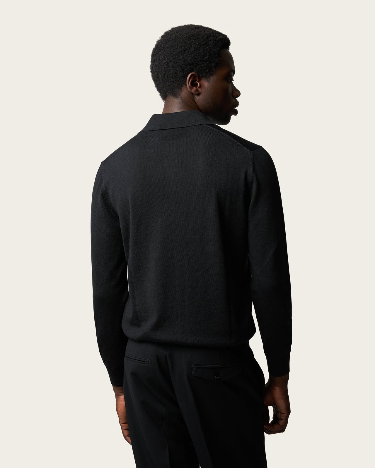 Lightweight Seamless Long Sleeve Polo Shirt Midnight Black