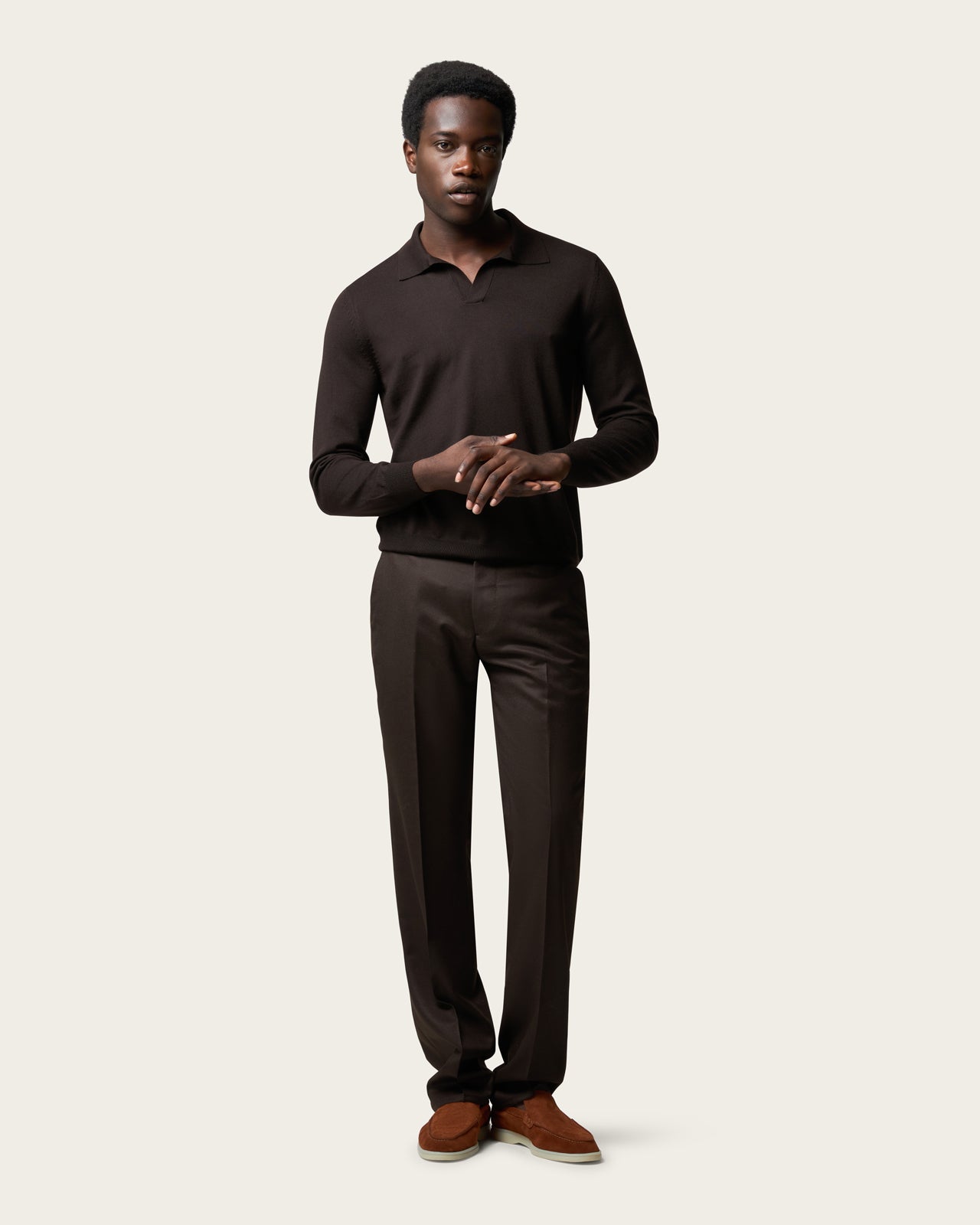 Lightweight Seamless Long Sleeve Polo Shirt Espresso Brown