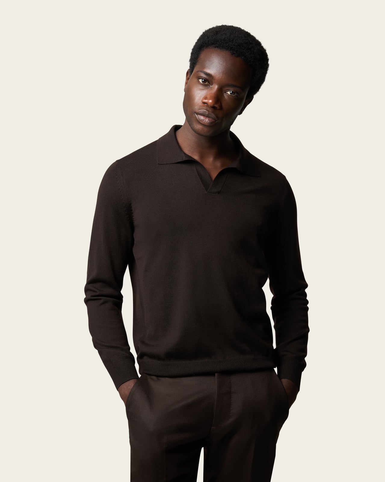 Lightweight Seamless Long Sleeve Polo Shirt Espresso Brown