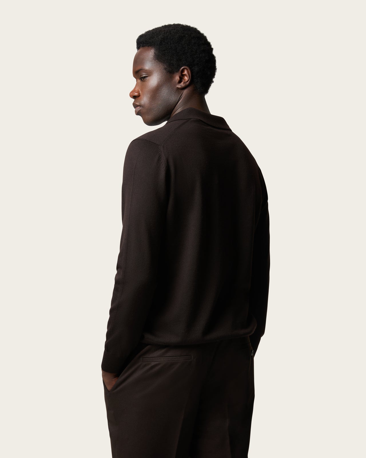 Lightweight Seamless Long Sleeve Polo Shirt Espresso Brown