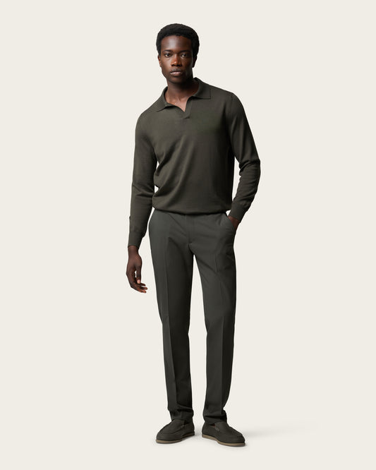 Lightweight Seamless Long Sleeve Polo Shirt Olive Green