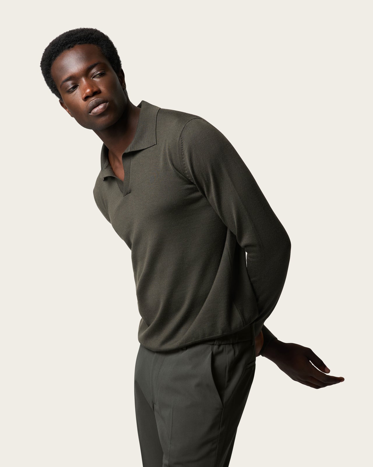 Lightweight Seamless Long Sleeve Polo Shirt Olive Green