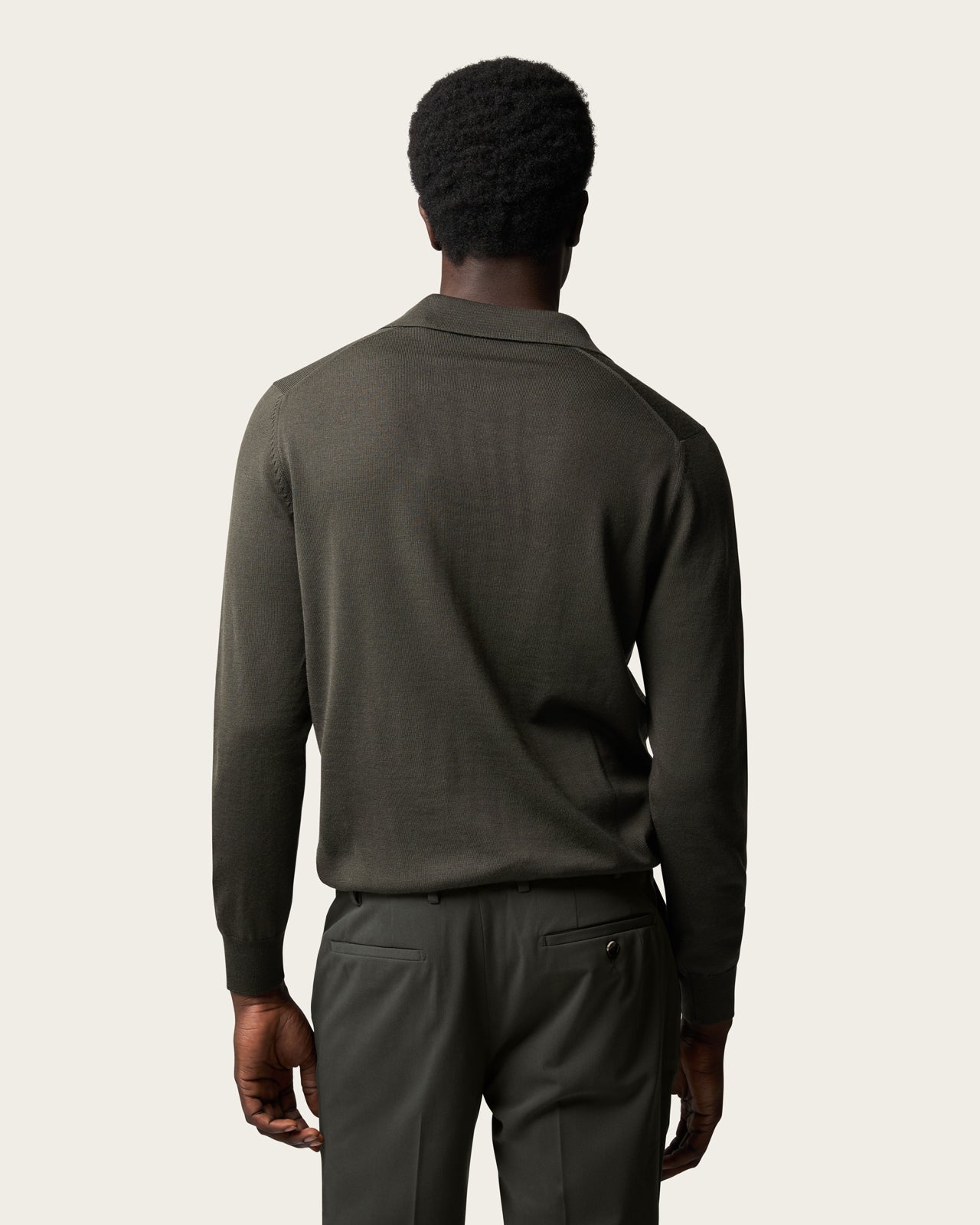 Lightweight Seamless Long Sleeve Polo Shirt Olive Green