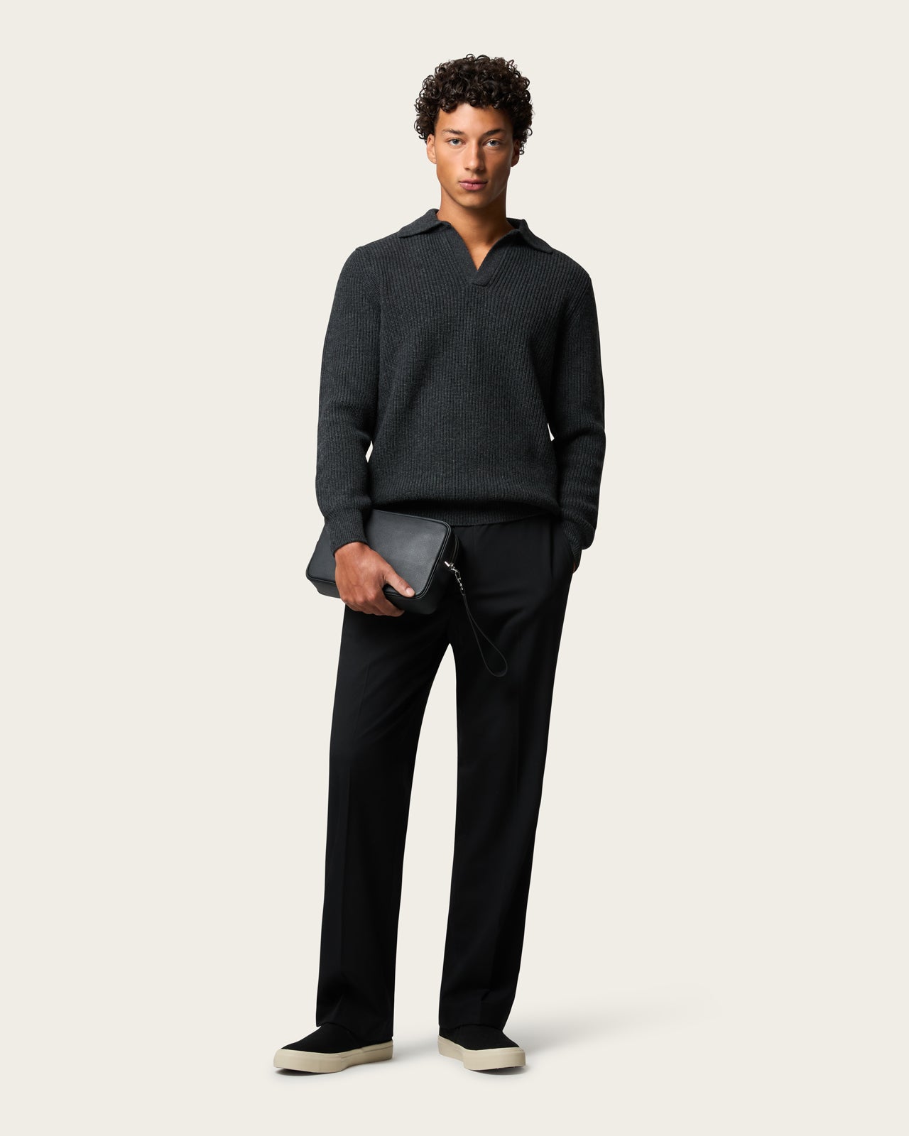 Heavy Seamless Long Sleeve Polo Shirt Smoke Grey