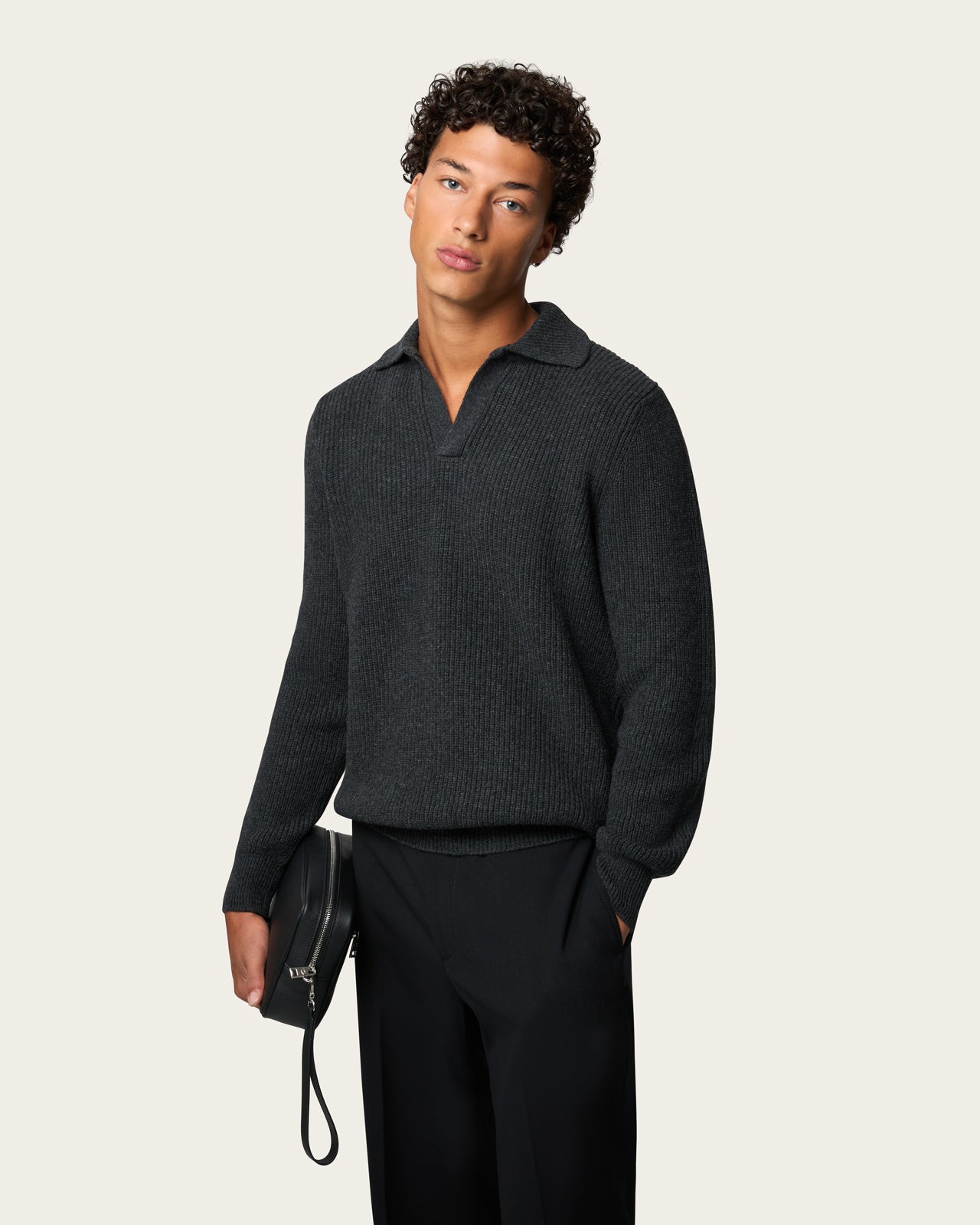 Heavy Seamless Long Sleeve Polo Shirt Smoke Grey