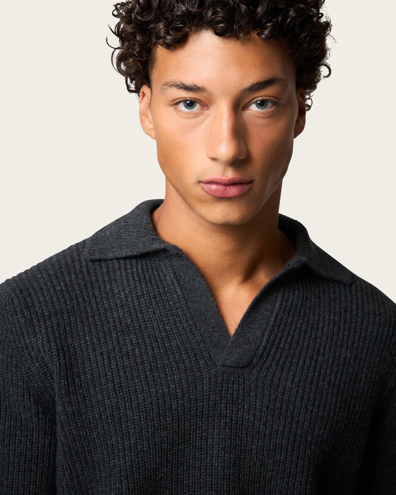 Heavy Seamless Long Sleeve Polo Shirt Smoke Grey