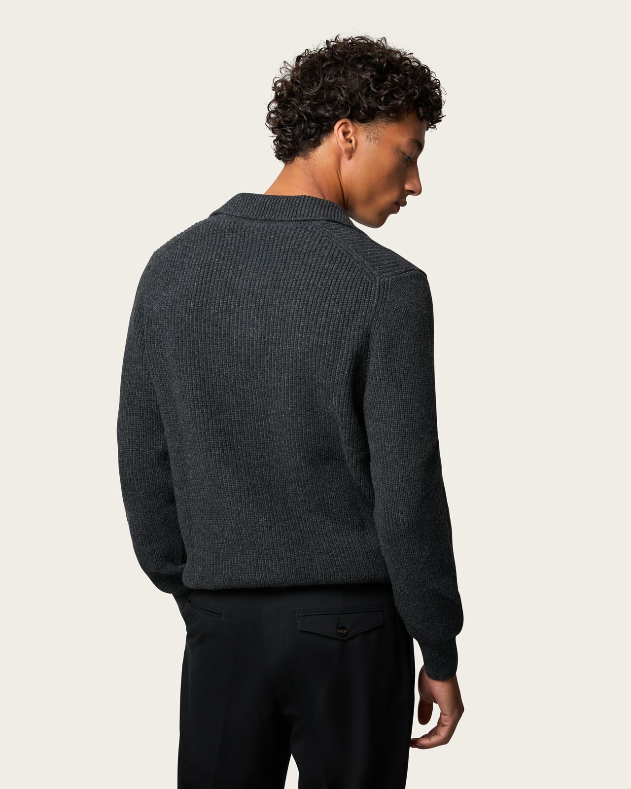 Heavy Seamless Long Sleeve Polo Shirt Smoke Grey