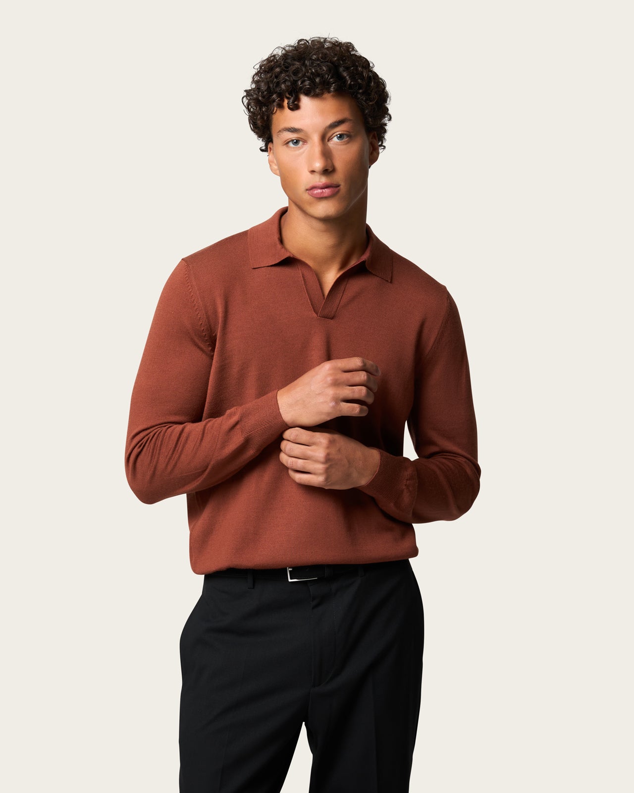 Lightweight Seamless Long Sleeve Polo Shirt Burnt Orange