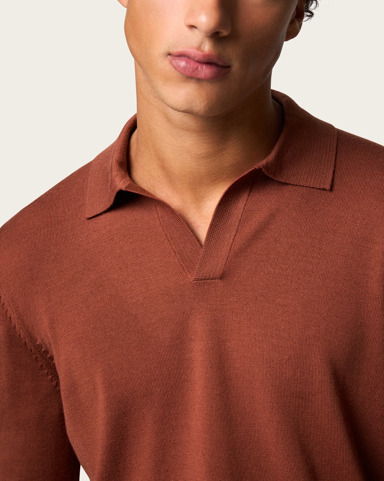 Lightweight Seamless Long Sleeve Polo Shirt Burnt Orange