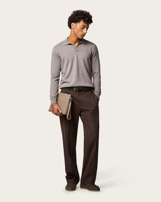 Lightweight Seamless Long Sleeve Polo Shirt Pebble Grey