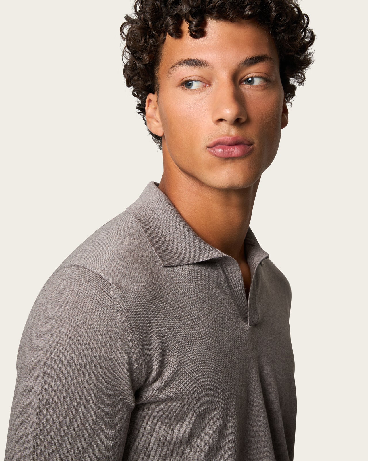 Lightweight Seamless Long Sleeve Polo Shirt Pebble Grey