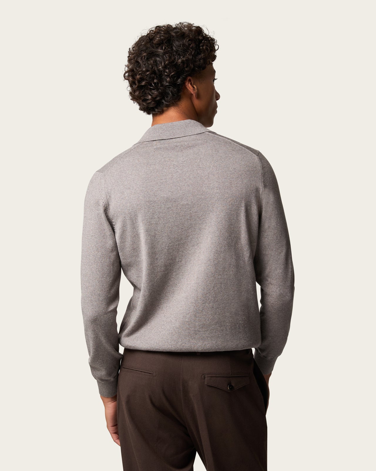 Lightweight Seamless Long Sleeve Polo Shirt Pebble Grey