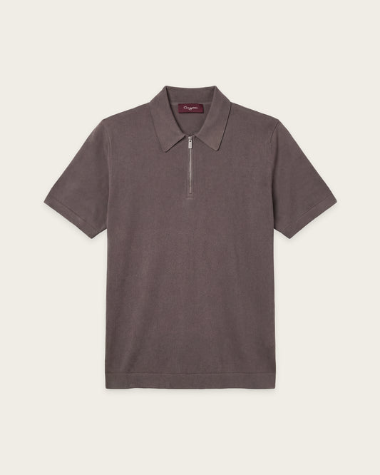 Courtside Zip Polo Shirt Autumn Brown
