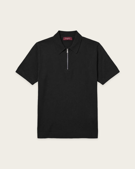 Courtside Zip Polo Shirt Midnight Black