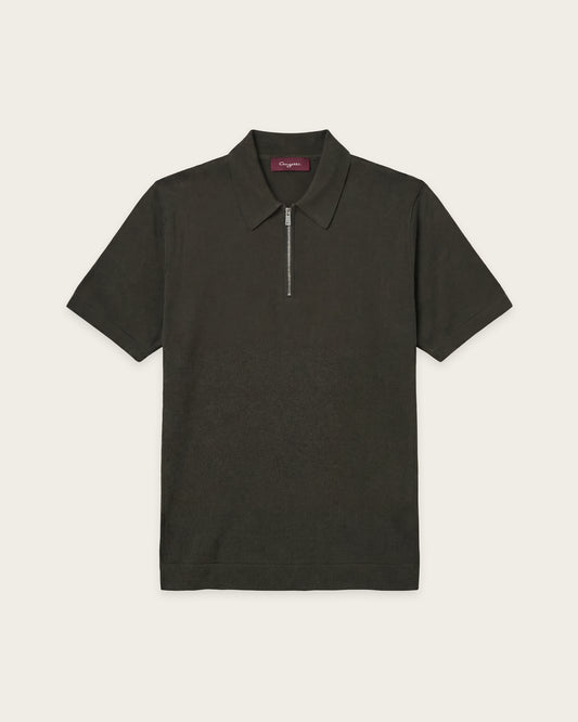 Courtside Zip Polo Shirt Olive Green