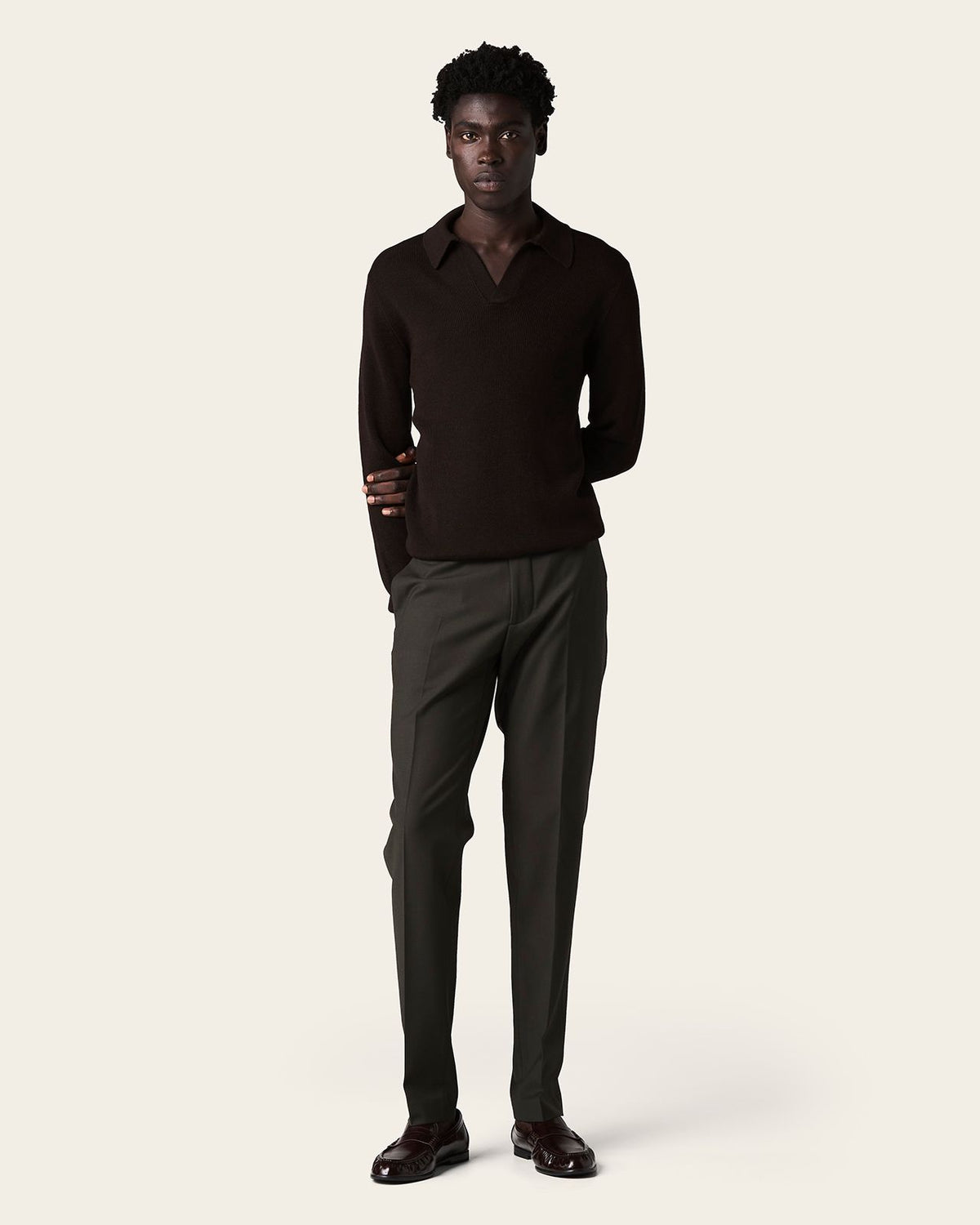 Falco Longe Sleeve Polo Espresso Brown