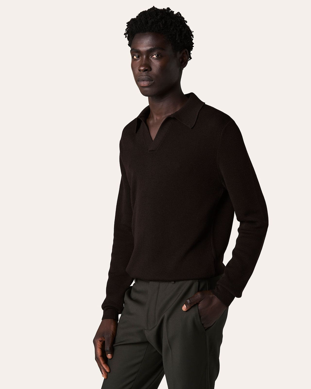 Falco Longe Sleeve Polo Espresso Brown