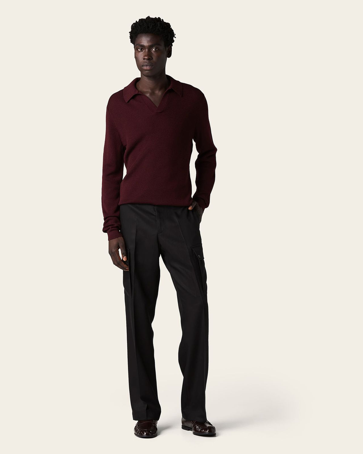 Falco Longe Sleeve Polo Wine Red