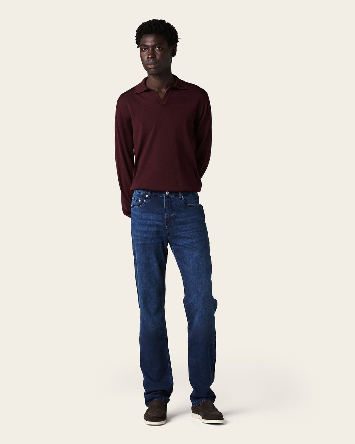 Fumo Long Sleeve Polo Wine Red