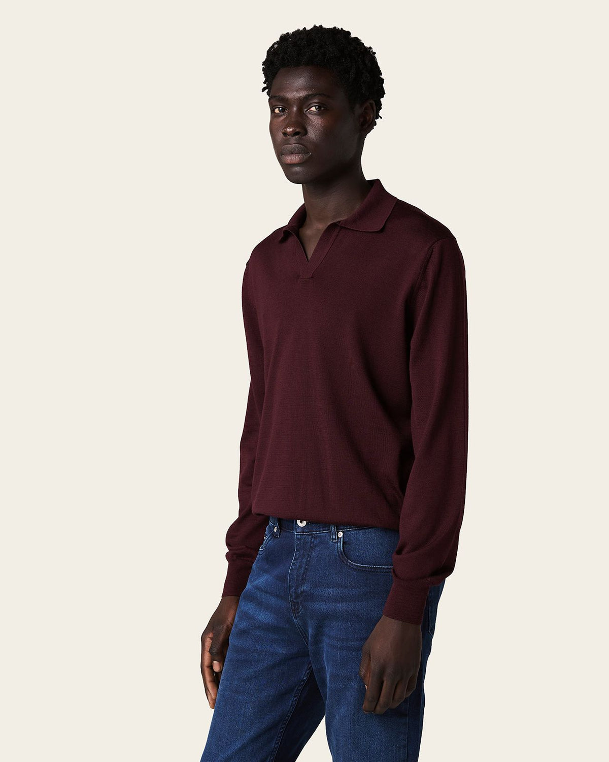 Fumo Long Sleeve Polo Wine Red